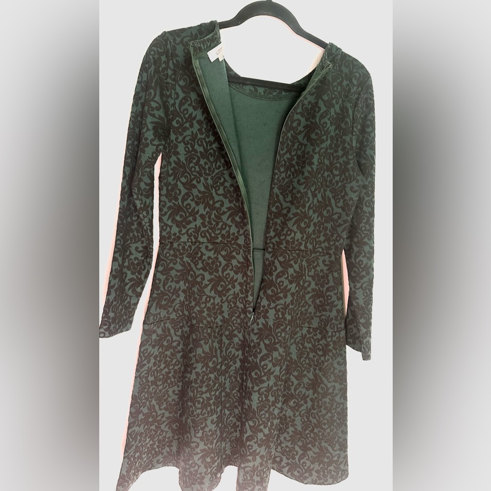 LOFT Green Fit and Flare Long Sleeve Dress - Picture 5 of 7